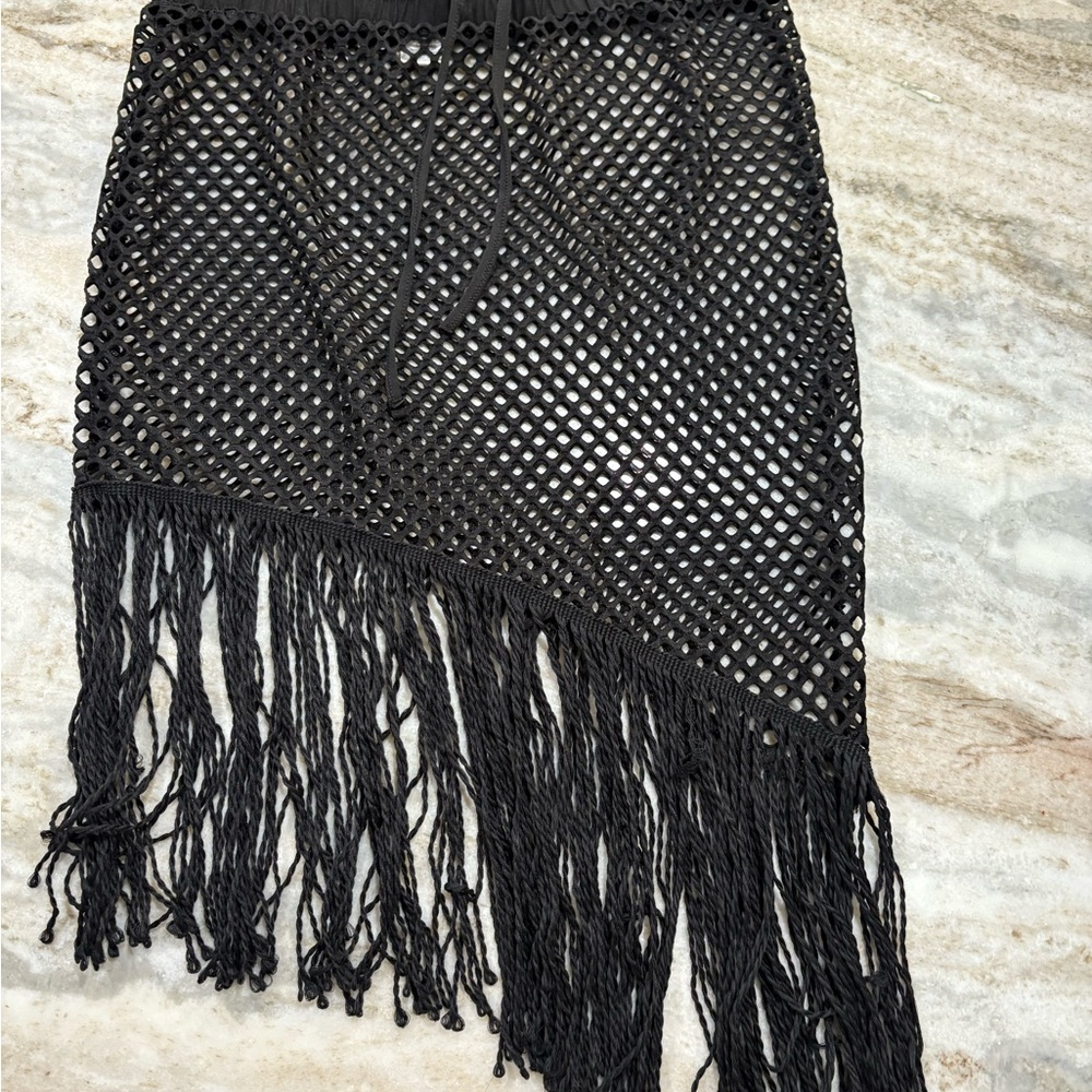 Black Crochet Fringe Skirt